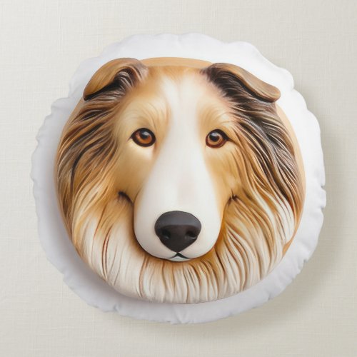 Rough Collie Dog 3D Inspired Round Pillow