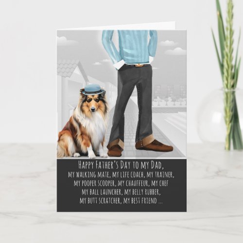 Rough Collie Dog and Dad Funny Father's Day Holiday Card