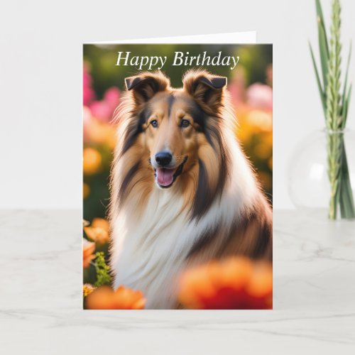 Rough Collie dog beautiful custom birthday card