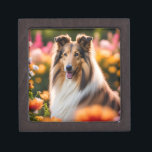 Rough Collie dog beautiful photo Gift Box<br><div class="desc">Beautiful photo of a Rough Collie dog sitting in flowers gift box.   Great for dog lovers</div>