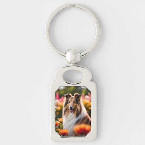 Rough collie dog beautiful photo keychain