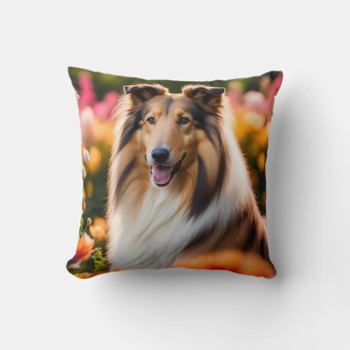 Rough Collie dog beautiful photo Throw Pillow