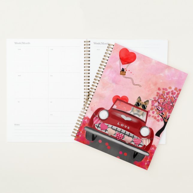Rough Collie Dog Car with Hearts Valentine's  Planner (Display)