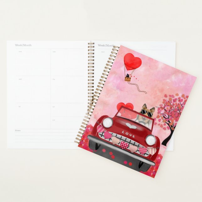 Rough Collie Dog Car with Hearts Valentine's  Planner (Display)