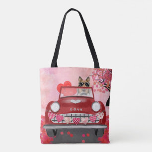 Rough Collie Dog Car with Hearts Valentine's Tote Bag