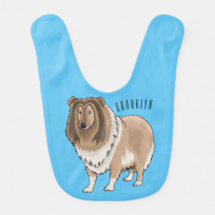 Rough collie dog cartoon illustration baby bib