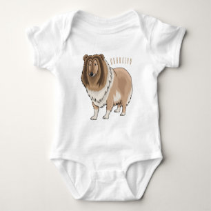 Rough collie dog cartoon illustration baby bodysuit