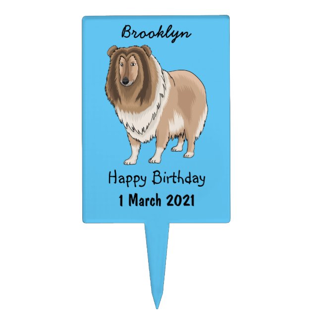 Rough collie dog cartoon illustration  cake topper (Front)