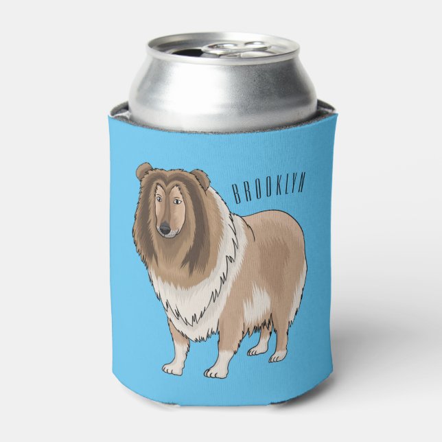 Rough collie dog cartoon illustration can cooler (Can Front)