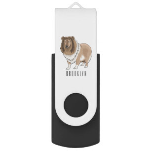 Rough collie dog cartoon illustration flash drive