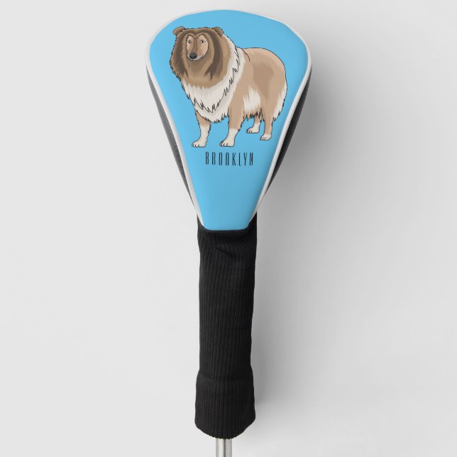 Rough collie dog cartoon illustration golf head cover (Front)