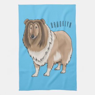 Rough collie dog cartoon illustration kitchen towel