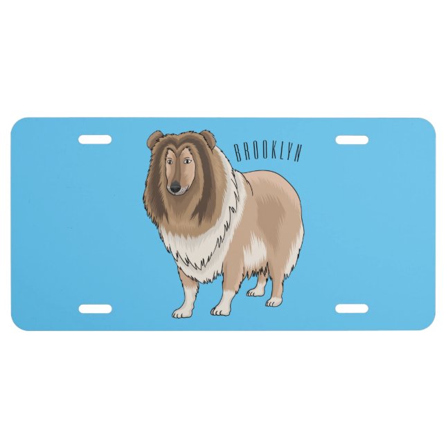 Rough collie dog cartoon illustration license plate (Front)