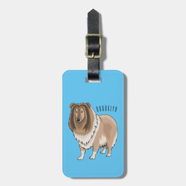 Rough collie dog cartoon illustration  luggage tag (Front Vertical)