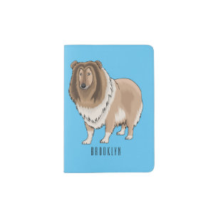 Rough collie dog cartoon illustration passport holder