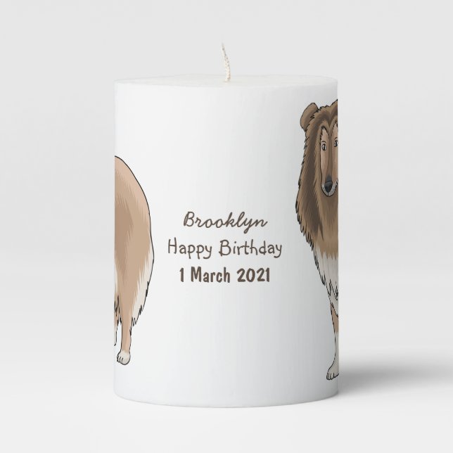 Rough collie dog cartoon illustration pillar candle (Front)