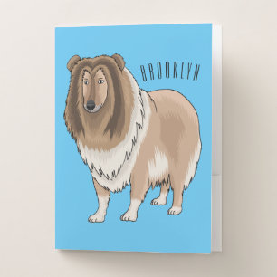 Rough collie dog cartoon illustration pocket folder
