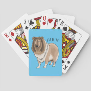 Rough collie dog cartoon illustration poker cards