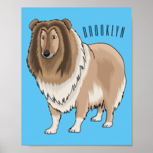 Rough collie dog cartoon illustration poster