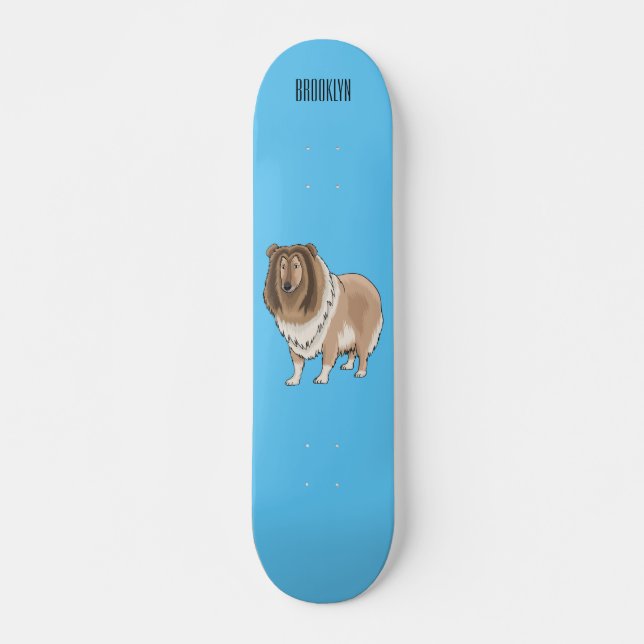 Rough collie dog cartoon illustration  skateboard (Front)