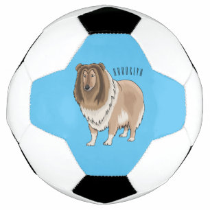 Rough collie dog cartoon illustration soccer ball