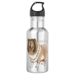 Rough collie dog cartoon illustration stainless steel water bottle
