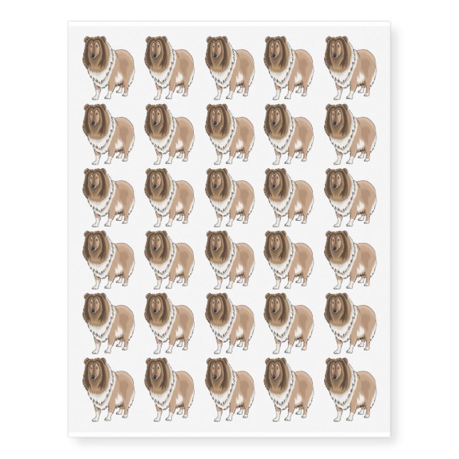 Rough collie dog cartoon illustration temporary tattoos (Front)