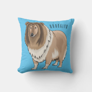 Rough collie dog cartoon illustration throw pillow