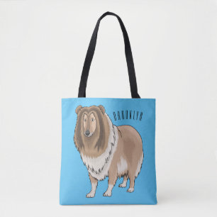 Rough collie dog cartoon illustration tote bag