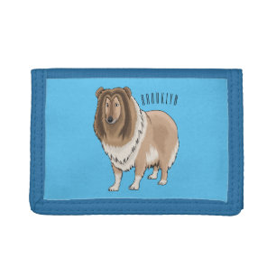 Rough collie dog cartoon illustration tri-fold wallet
