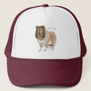 Rough collie dog cartoon illustration trucker hat