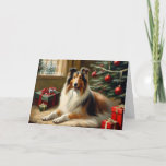 Rough Collie dog Christmas card<br><div class="desc">Beautiful vintage style painting of a Rough Collie dog custom Christmas card.  Change,  delete or leave text as is to suit your requirements.  great for dog lovers</div>