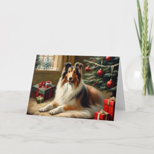 Rough Collie dog Christmas card
