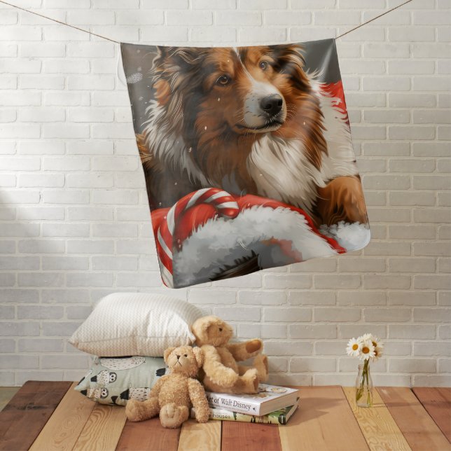 Rough Collie Dog Christmas Festive Baby Blanket (In Situ)