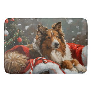 Rough Collie Dog Christmas Festive Bath Mat