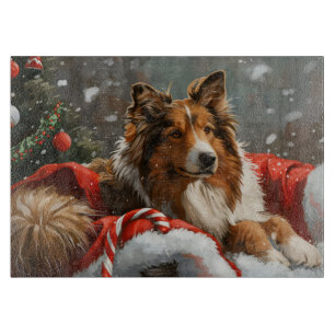 Rough Collie Dog Christmas Festive Cutting Board