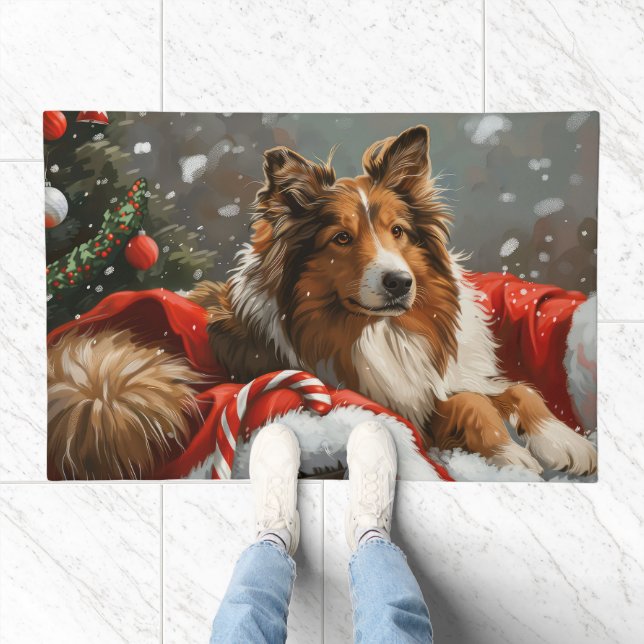 Rough Collie Dog Christmas Festive Doormat (Indoor)