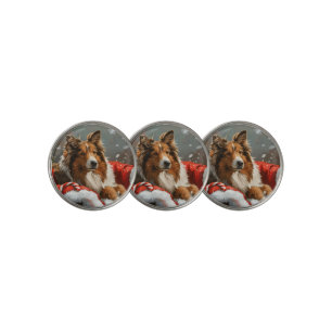 Rough Collie Dog Christmas Festive Golf Ball Marker