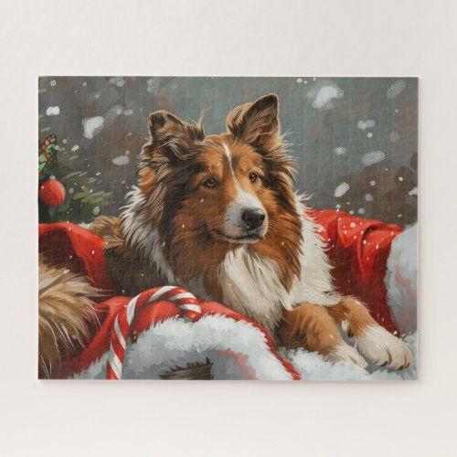 Rough Collie Dog Christmas Festive Jigsaw Puzzle