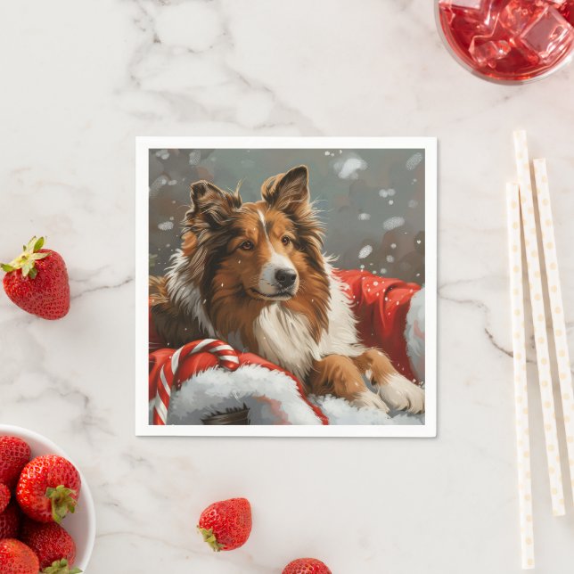 Rough Collie Dog Christmas Festive Napkins (Insitu)