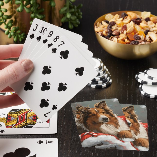 Rough Collie Dog Christmas Festive Poker Cards (In Situ)