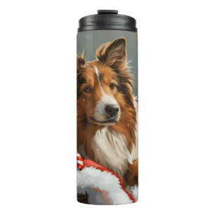 Rough Collie Dog Christmas Festive Thermal Tumbler