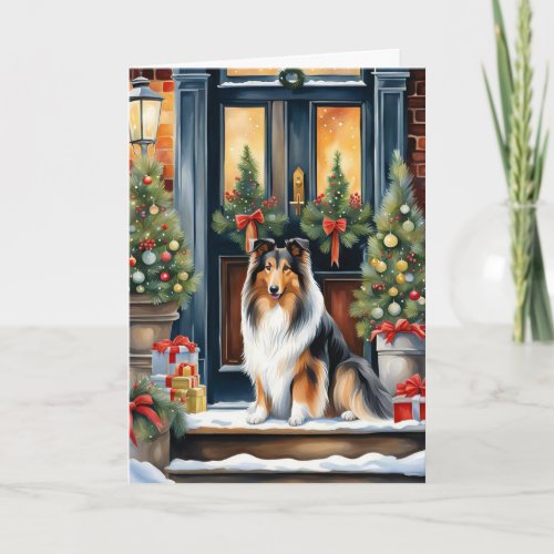 Rough Collie Dog Christmas Greeting Card
