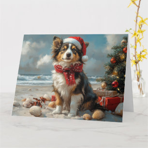 Rough Collie Dog Christmas Vintage Beach Card