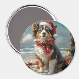 Rough Collie Dog Christmas Vintage Beach Magnet