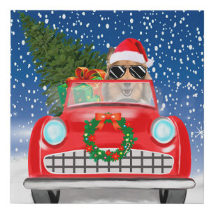 Rough Collie Dog Driving Car In Snow Christmas Faux Canvas Print