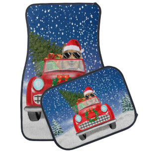 Rough Collie Dog Driving Car In Snow Christmas Floor Mat