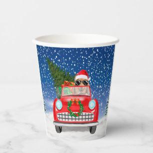 Rough Collie Dog Driving Car In Snow Christmas Paper Cups