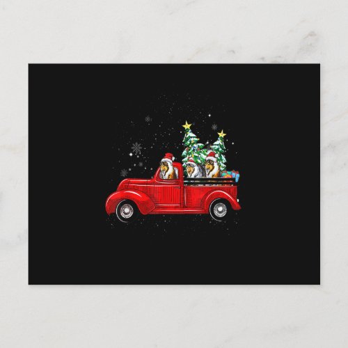 Rough Collie Dog Driving Xmas Truck Christmas Tree Postcard