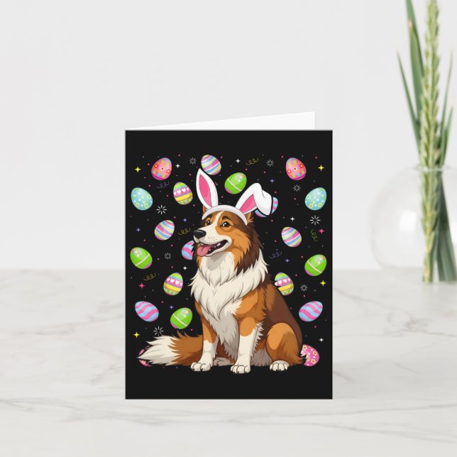 Rough Collie Dog Easter Egg Hunt Bunny Ear Easter  Card (Front)